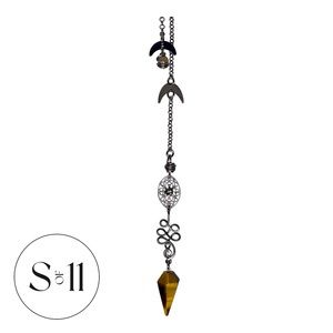 Unalome Tigers Eye Pendulum. Crystals from Brazil.